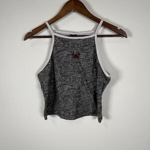 Sleeveless Y2K Tank Gray White Butterfly Crop Shirt Size Large